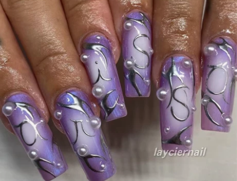 紫白喷枪渐变偏光珍珠金属美甲 欧美美甲辣妹...