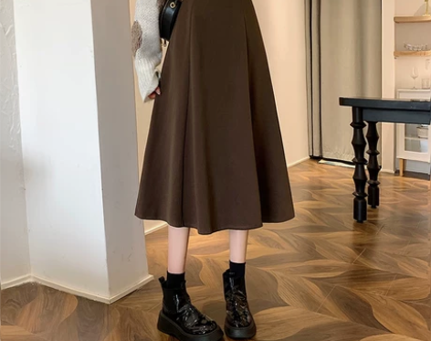 咖色半身裙2024春秋季女韩版A字高腰显瘦...