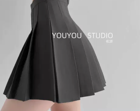 灰色高腰百褶裙女夏季2023新款小个子显瘦...
