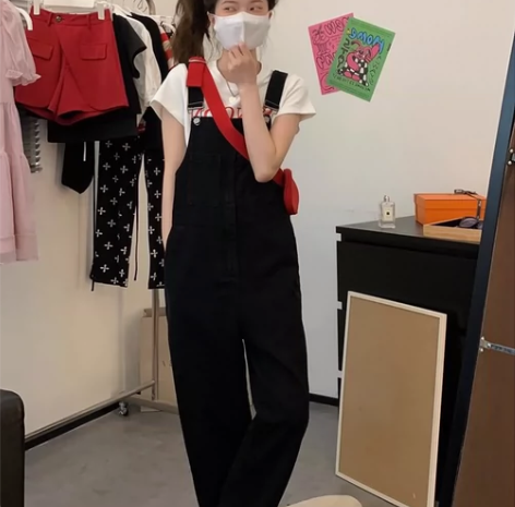 2023新款春秋宽松阔腿显瘦减龄高腰连体九...
