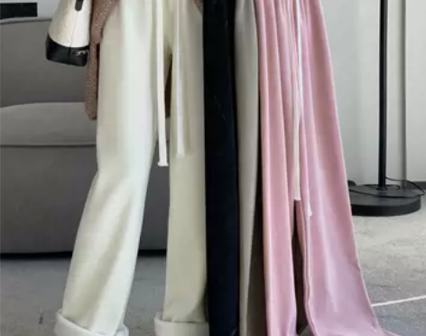 慵懒风抽绳针织休闲裤女装冬季白色加绒宽松高...
