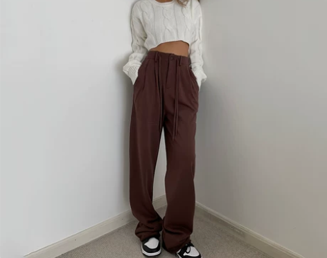 美式宽松抽绳卫裤直筒高腰休闲裤拖地裤百搭显...