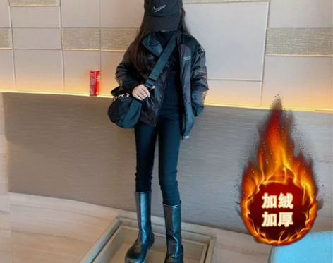 女童裤子冬款洋气女孩大童加绒牛仔裤小脚裤儿...