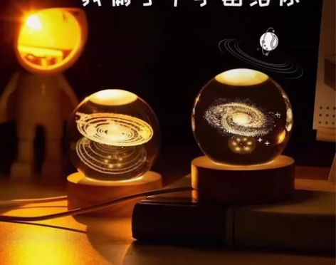 发光水晶球桌面摆件太阳系月球装饰品送女生同...
