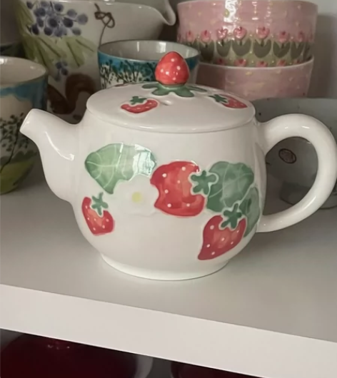 景德镇 陶瓷 手绘 草莓  茶壶 容量15...