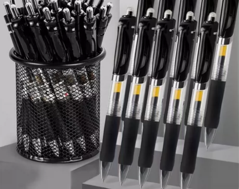 按动中性笔0.5mm笔芯圆珠笔商务签字笔黑...