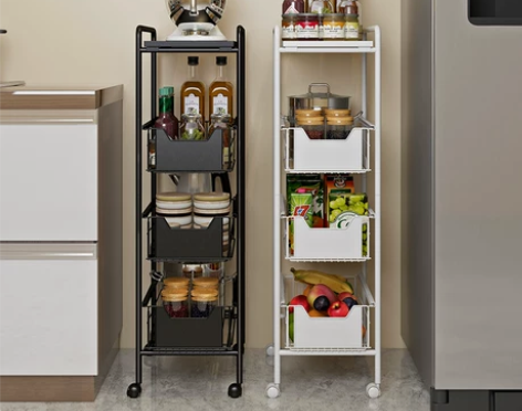 冰箱夹缝隙收纳厨房置物架卫生间小推车落地多...