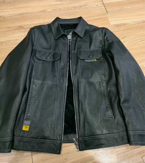 真皮薄绒春秋季皮夹克机车皮衣外套男，出口外...