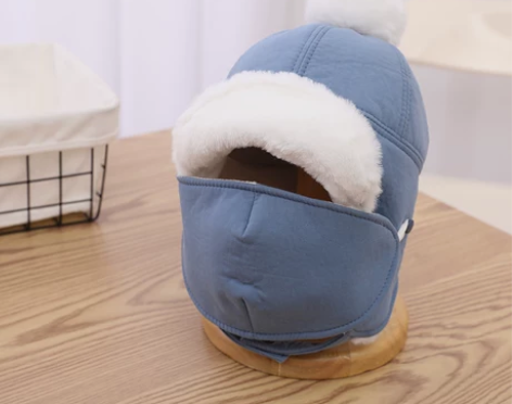 日本宝宝帽子秋冬季加绒雷锋帽男女儿童保暖护...