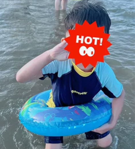 swans男童泳衣，带泳帽，就去海边穿了一...