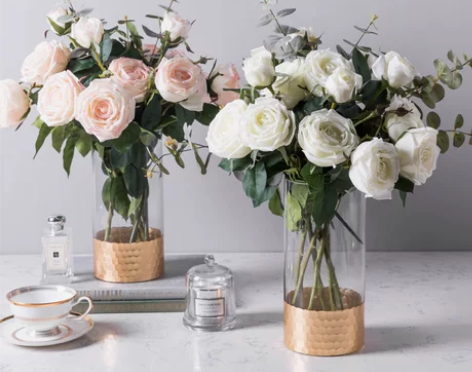 假花仿真花客厅摆件 手感保湿玫瑰花玻璃花瓶...