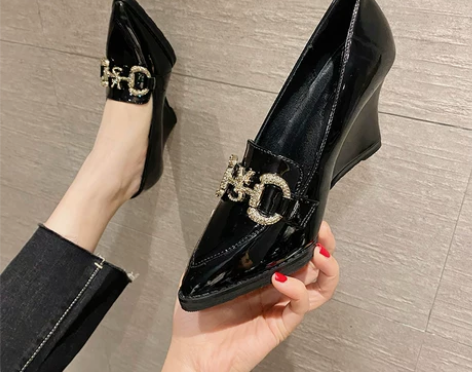 高跟防水台女鞋旗袍黑色模特单鞋坡跟真皮大码...