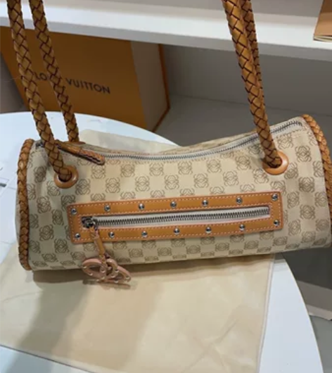 loewe老花Vintage皮面编制手提包...