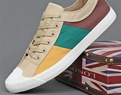 帆布鞋男夏季透气男士休闲日常鞋子拼色百搭系...