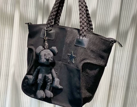 黑色牛仔洗水牛仔大包配头层牛皮单肩斜挎都时...