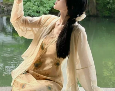 ?日常轻汉服春款女中国风改良吊带连衣裙古装...