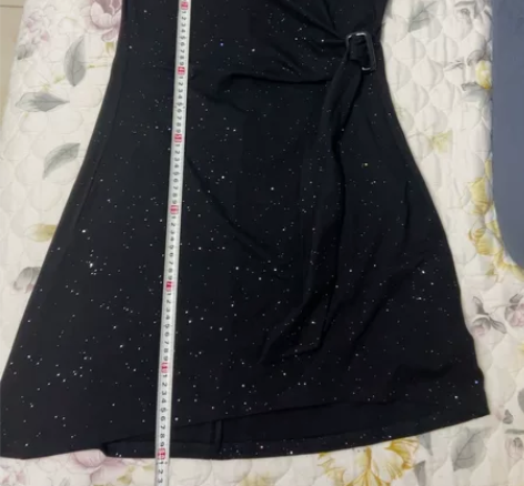 L码 女士黑色亮片短袖连衣裙 T恤裙 旧衣...