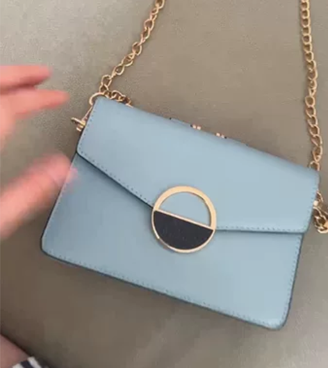 科幻包包雾霾蓝斜挎单肩小方包 正反面都能放...