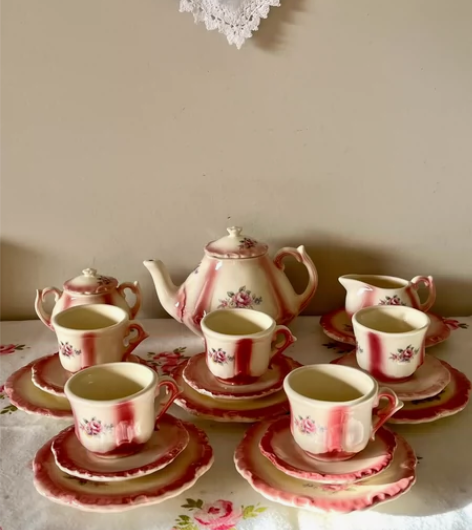 纯手工制作甜美小巧的害羞红欧洲茶具套装，包...