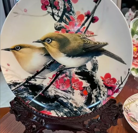 景德镇灵鹊喜上眉梢陶瓷器装饰盘摆件玄关挂盘...