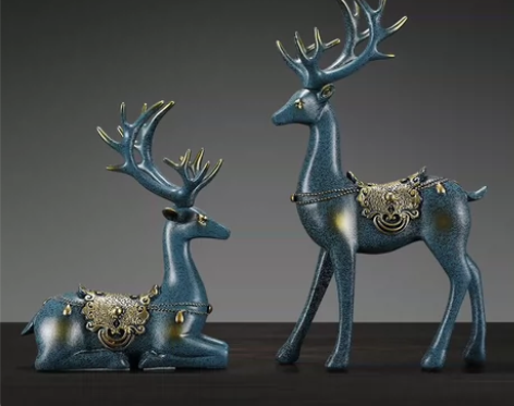 轻奢情侣对鹿摆件采用天然树脂制成树脂工艺品...