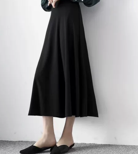 气质伞裙a字中长裙高腰黑色伞裙大摆裙子 天...