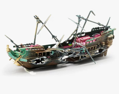 鱼缸造景装饰深海沉船气动破船烂船水族箱海盗...