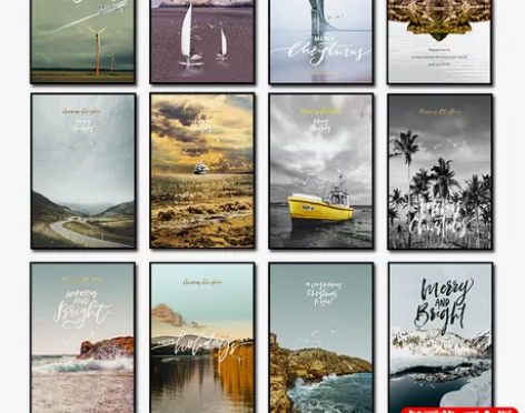 北欧大海字母风景画客厅多联组合装饰画玄关自...