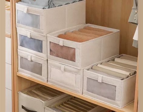 可视网衣服整理收纳盒布艺棉麻收纳箱衣物收纳...