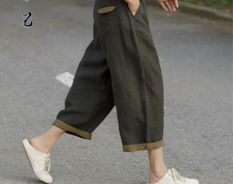 撞色休闲裤工装夏款2024善己哈伦宽松高腰...