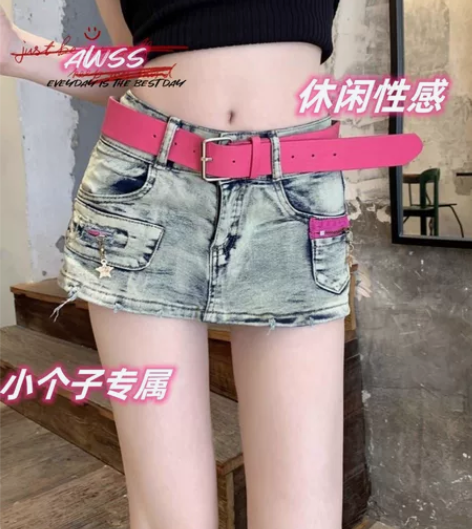 美式复古热辣低腰牛仔短裙女2024夏季薄款...