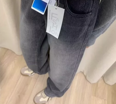 (清仓包邮捡漏)黑灰色阔腿牛仔裤高腰显瘦星...