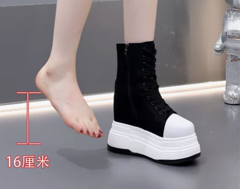 ?几乎全新！！全黑16厘米隐形增高鞋超高跟...