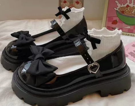 蝴蝶结玛丽珍小皮鞋女可爱圆头厚底大头鞋学院...
