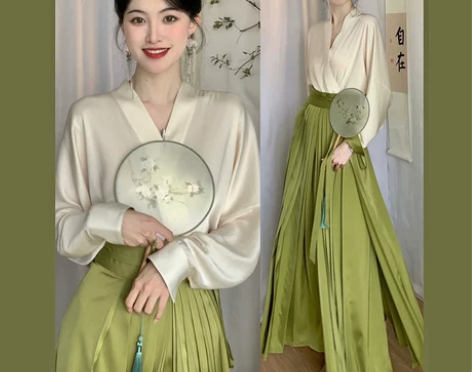 改良衬衫上衣搭配马面裙套装女日常通勤汉服女...