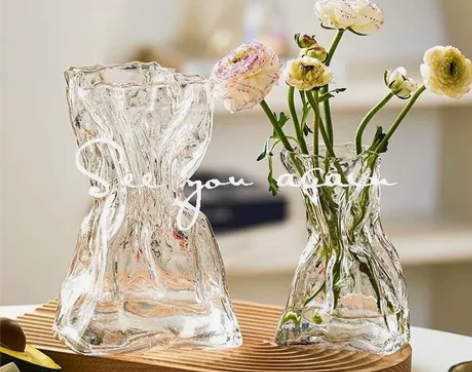 高级感简约创意不规则民宿花瓶透明玻璃客厅桌...