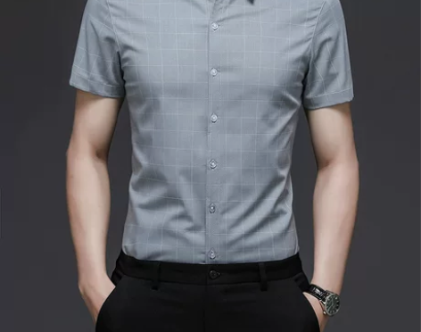 利郎男装短袖衬衫男夏季薄款纯棉商务休闲格子...