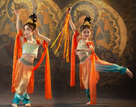 汉服敦煌飞天儿童古典舞反弹琵琶表演服女童飘逸