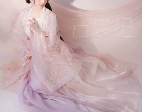 ?春樱粉紫六米摆一片齐腰两片裙原创汉服大袖...