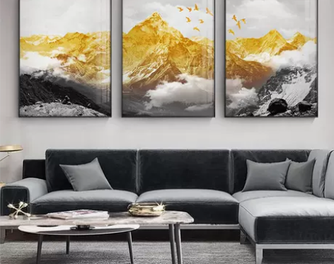 沙发客厅装饰画现代轻奢沙发背景挂画日照金山...