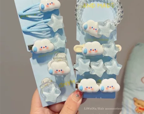 可爱云朵星星卡通发夹女夏侧边刘海夹儿童鸭嘴...