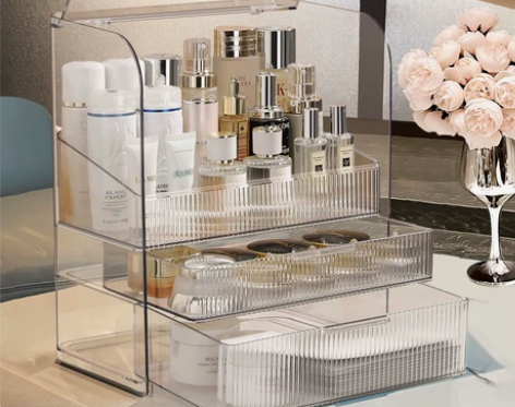 化妆品收纳盒桌面防尘梳妆台护肤品口红置物架...