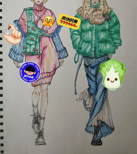 手绘。电绘画，女装设计，服装设计图，款式图...