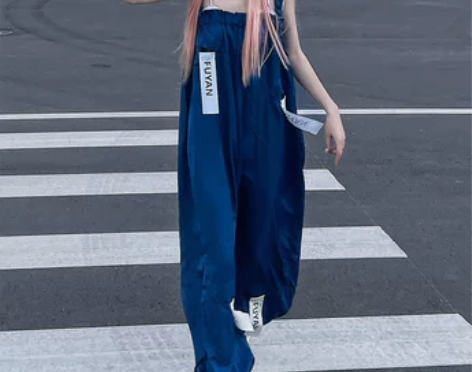 ?高级网红炸街奶系背带裤女小个子夏季薄款i...