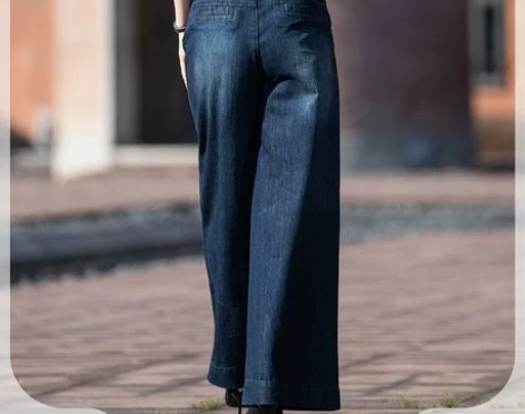 布依丽人阁女裤经典爆款高腰牛仔阔腿裤长裤子...