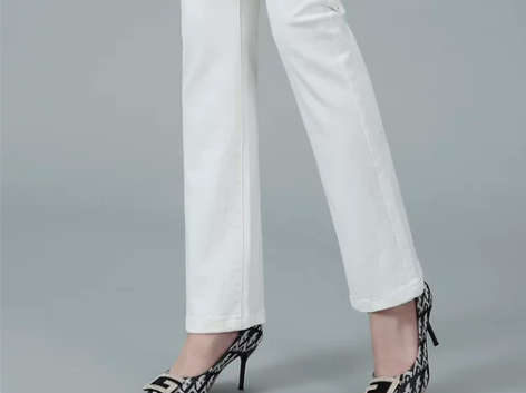 高腰休闲裤 高腰休闲牛仔裤春夏新款白色女直...