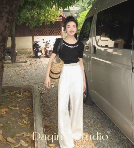 许大晴 复古亚麻休闲裤女夏高腰宽松百搭慵懒...