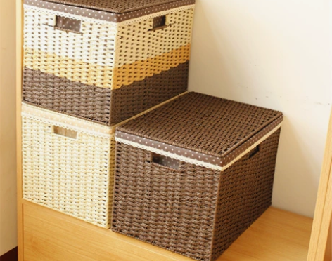 草编收纳筐衣柜衣服储物盒有盖整理箱衣橱特大...