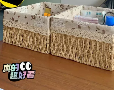 年底特价 超实用森系收纳篮 藤编织布艺桌面...