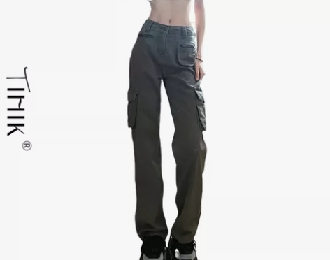 美式复古军绿色工装裤子女夏小个子欧美高街裤...